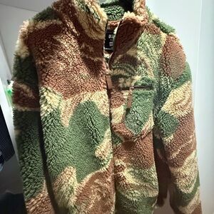 Olive Green and Brown Camouflage Sherpa Jacket